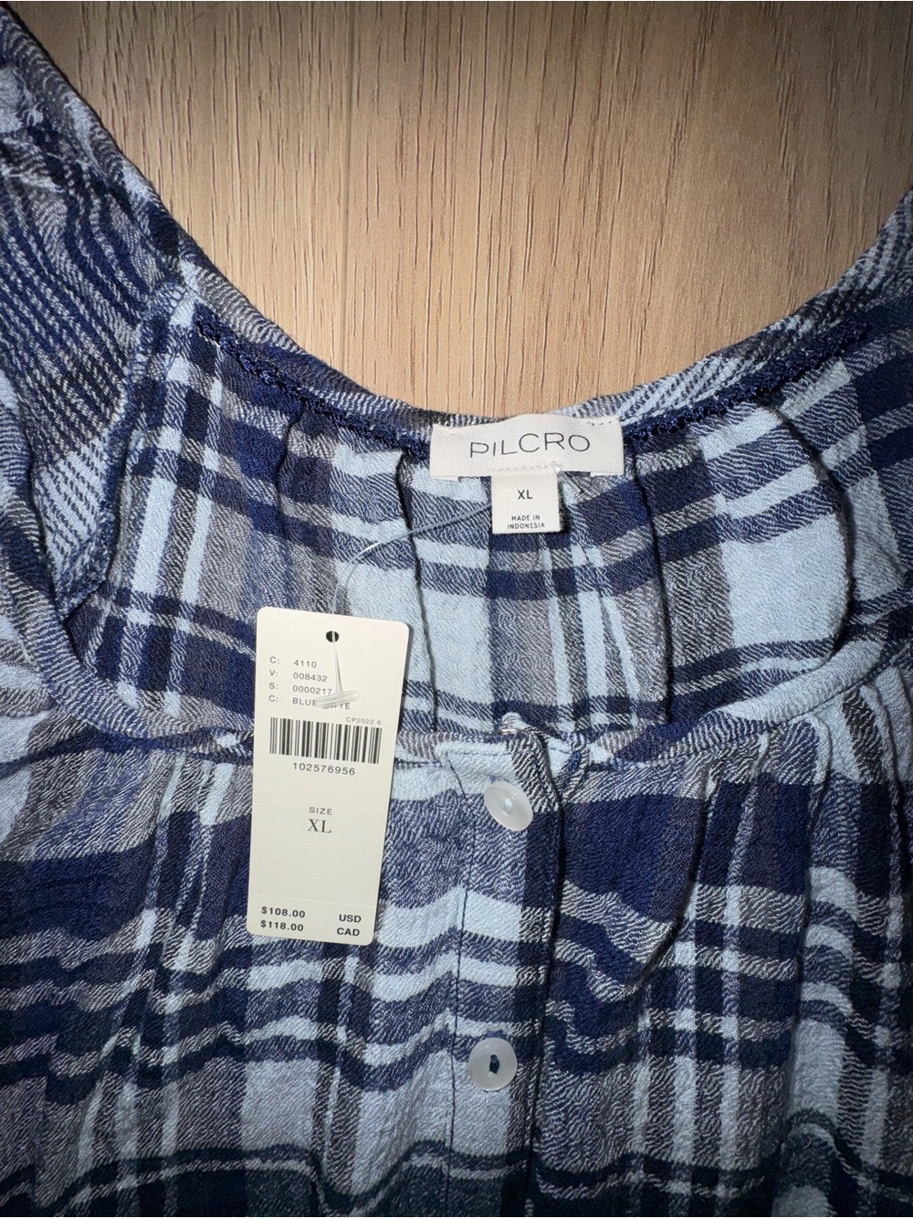 PILCRO from Anthropology Navy, Black and White Plaid Button-Front Top - Picture 5 of 6
